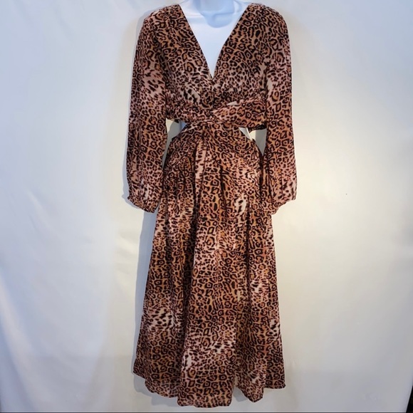 Anthropologie Cut Out Midi Dress in Brown Motif Brown animal print size XL NWT - Picture 4 of 17
